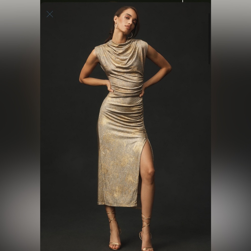 Anthropologie Gold Midi Dress